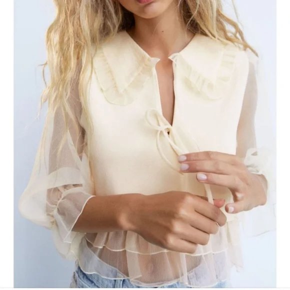 ZARA COMBINATION ORGANZA KNIT SWEATER - Picture 4 of 13